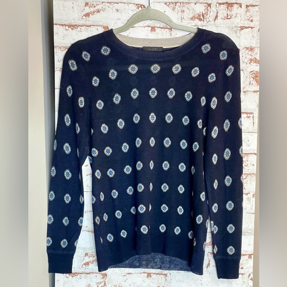 J. Crew Navy Blue Merino Wool Tippi Foulard Sweater Size S